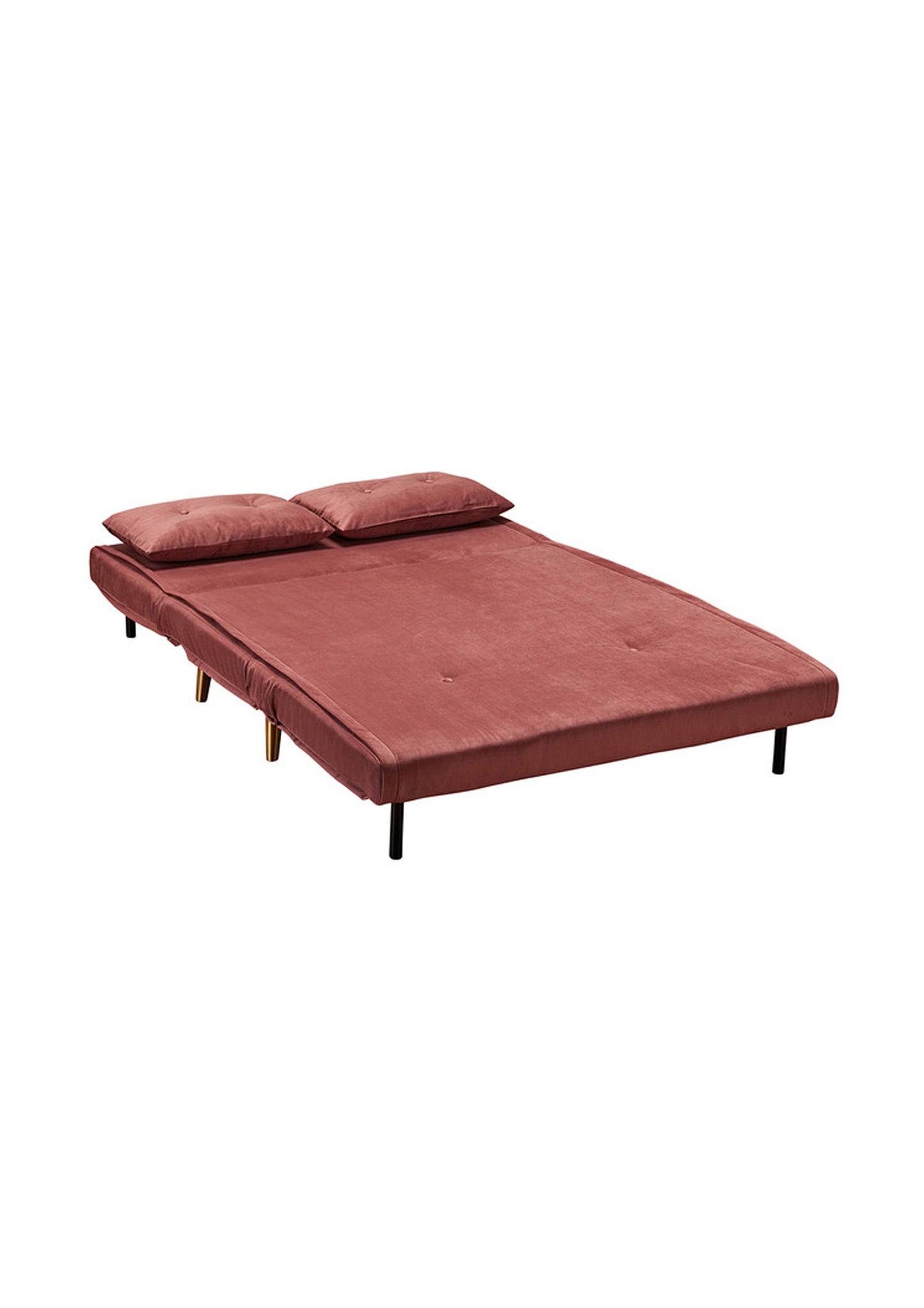 Pink Plush Velvet Sofa Bed With Gold Legs