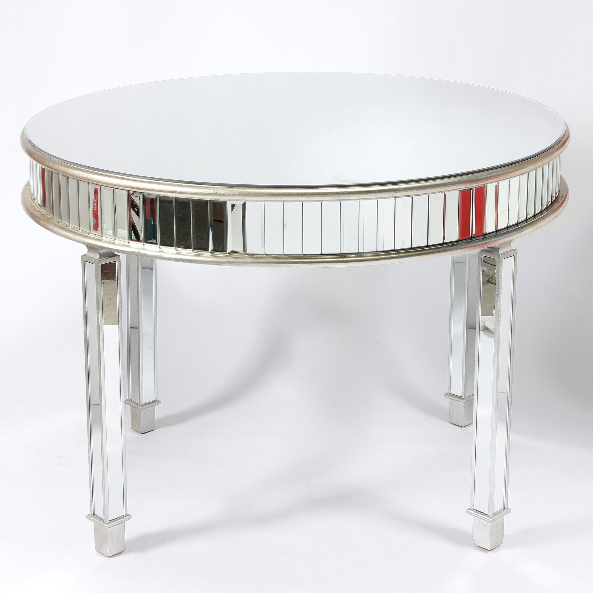 Mirrored 4 Seater Silver Round Dining Table