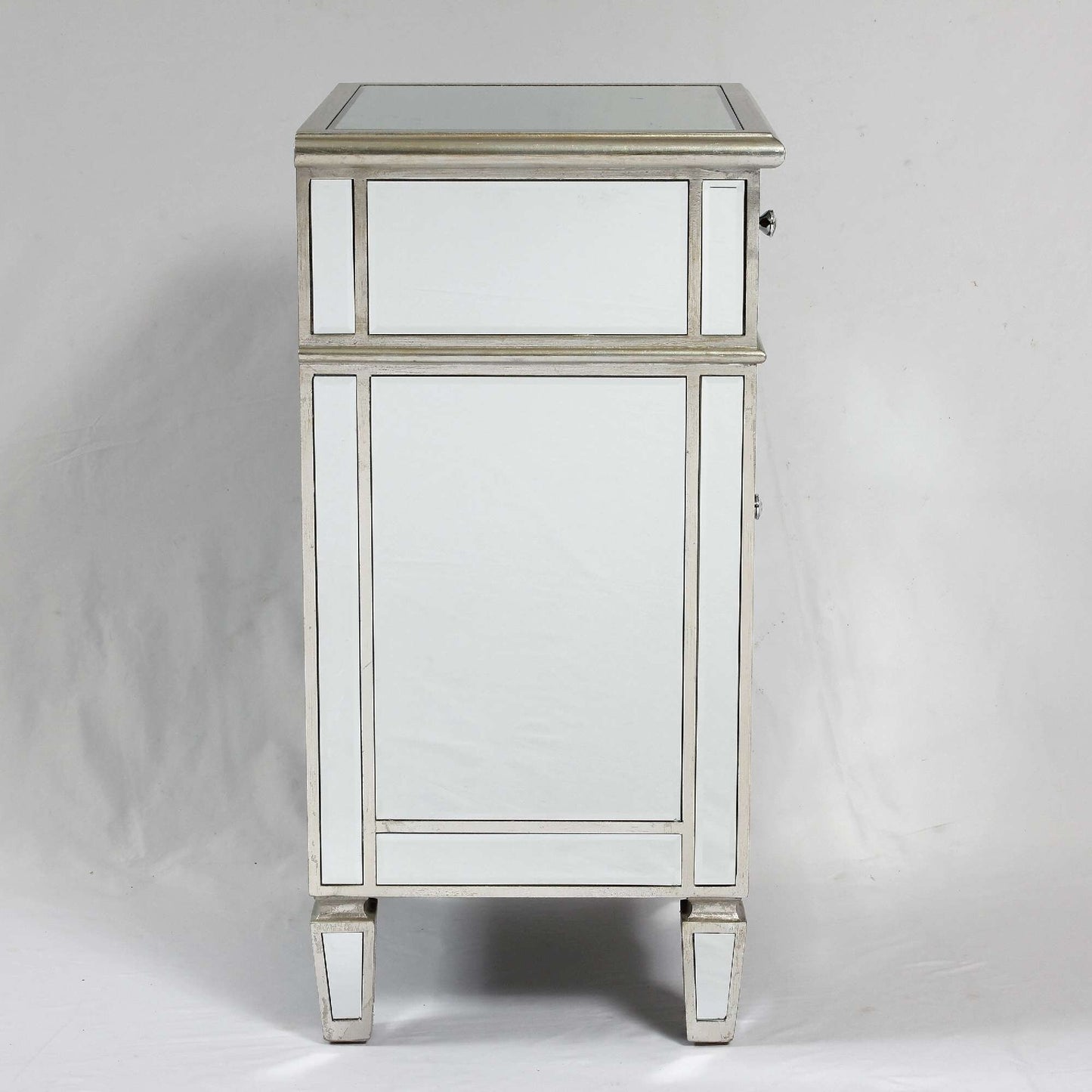 Mirrored Silver One Draw One Door Bedside Table