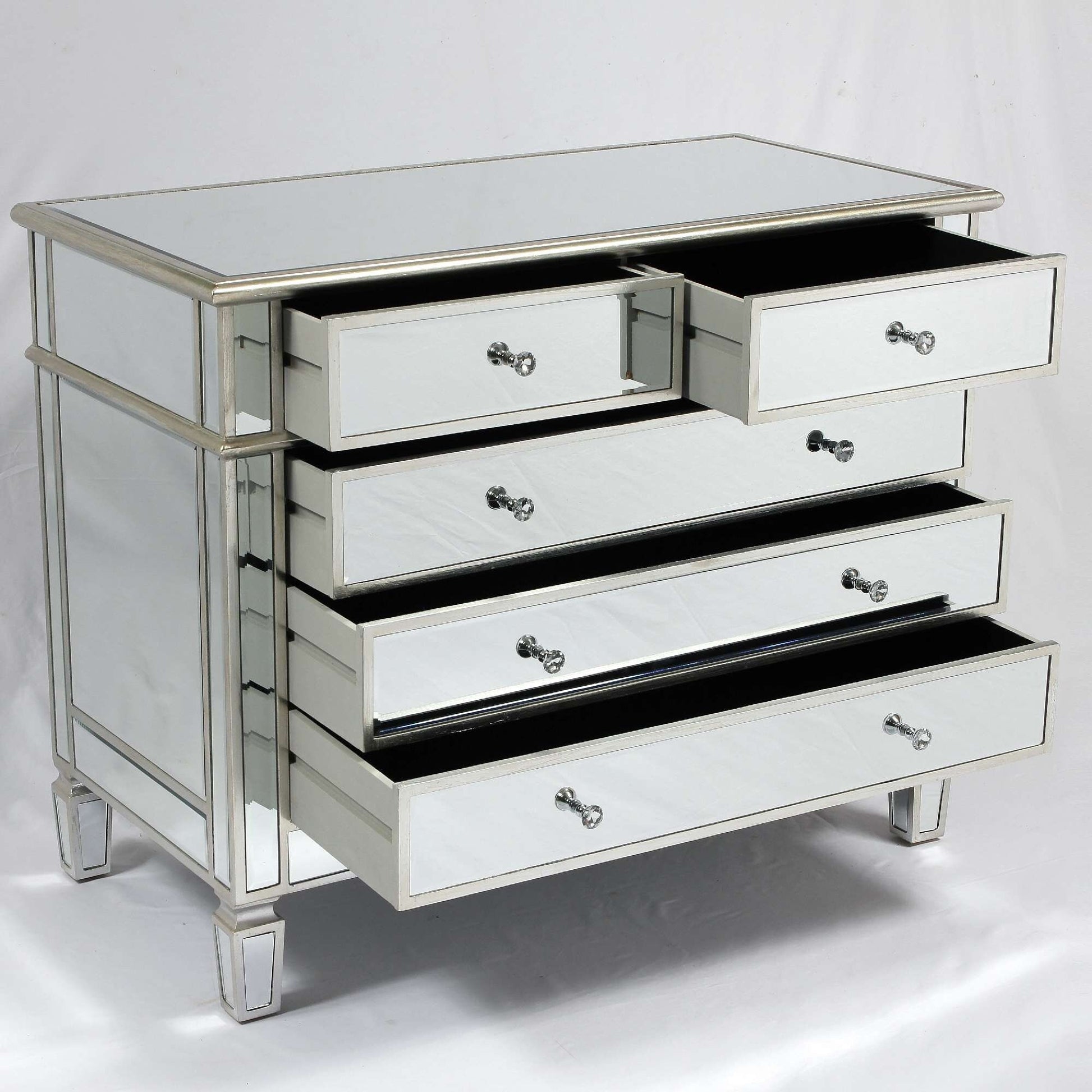 Mirrored Silver Gilt Two Over Three Chest of Drawers