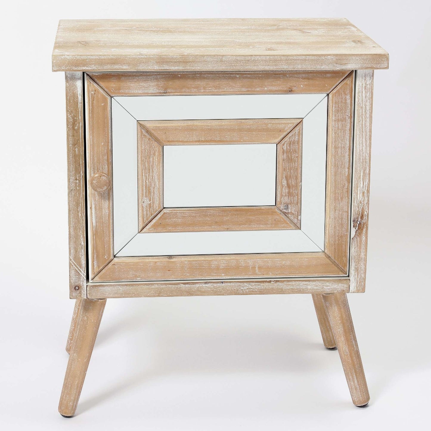Washed oak and mirror bedside table