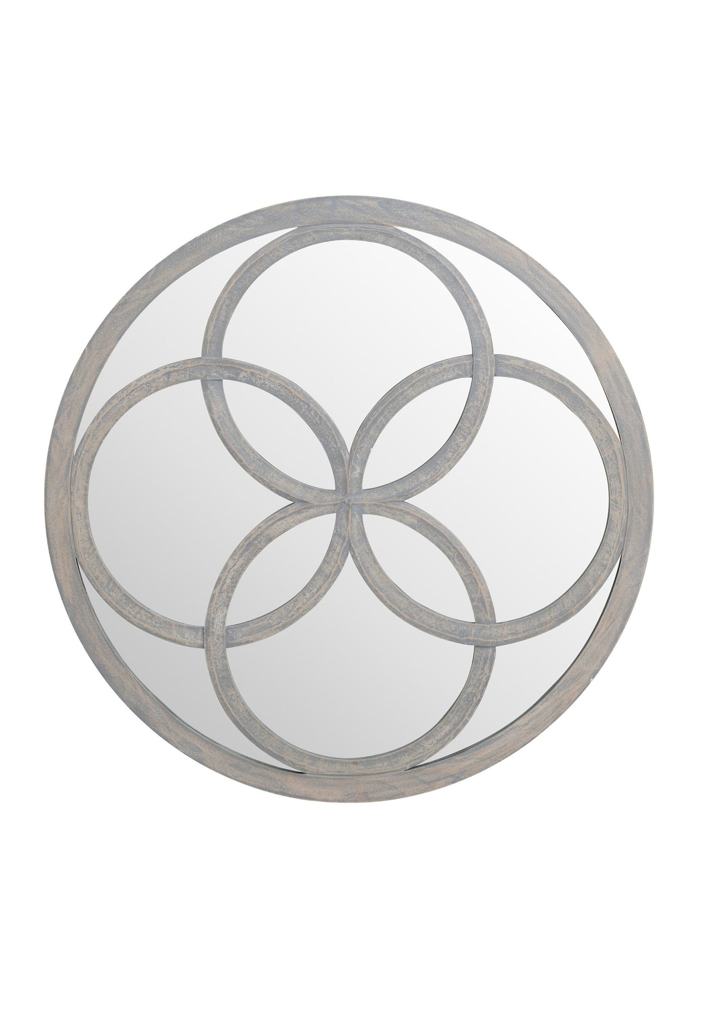 Beautiful and Stylish Flower Design Round Mirror in soft grey wood Large 90cm
