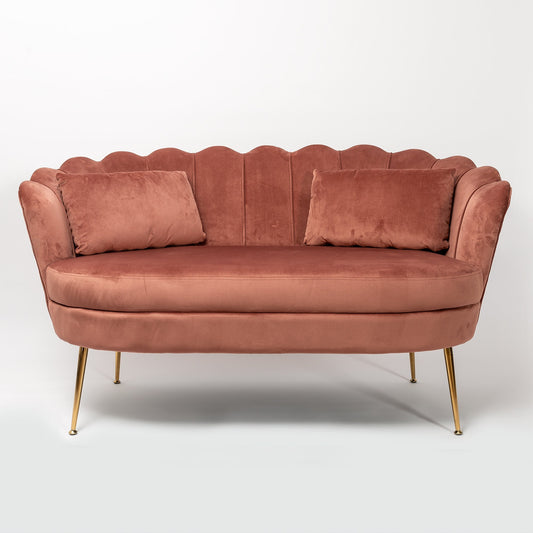 2-Sitzer-Sofa aus altrosa Samt mit goldenen Beinen