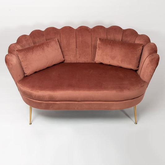 2-Sitzer-Sofa aus altrosa Samt mit goldenen Beinen