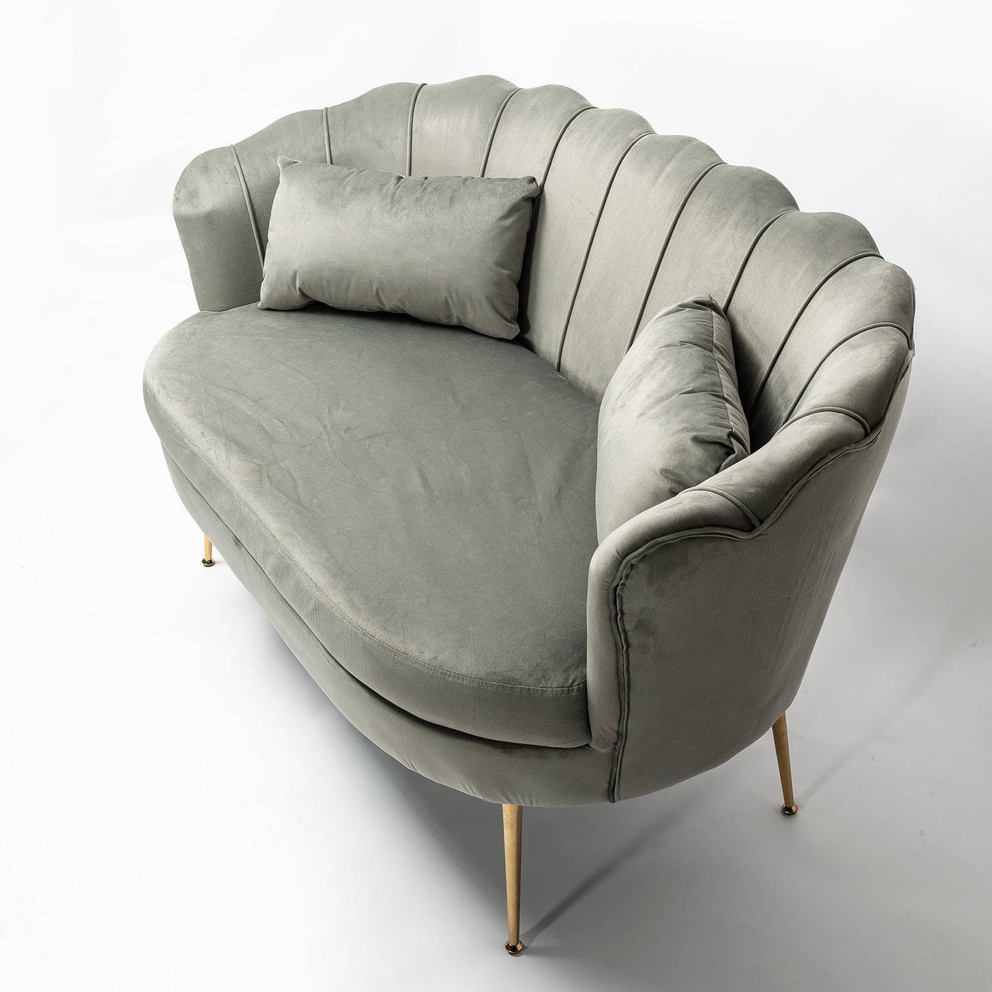 Light Grey Velvet 2 Seater Sofa With Gold Legs