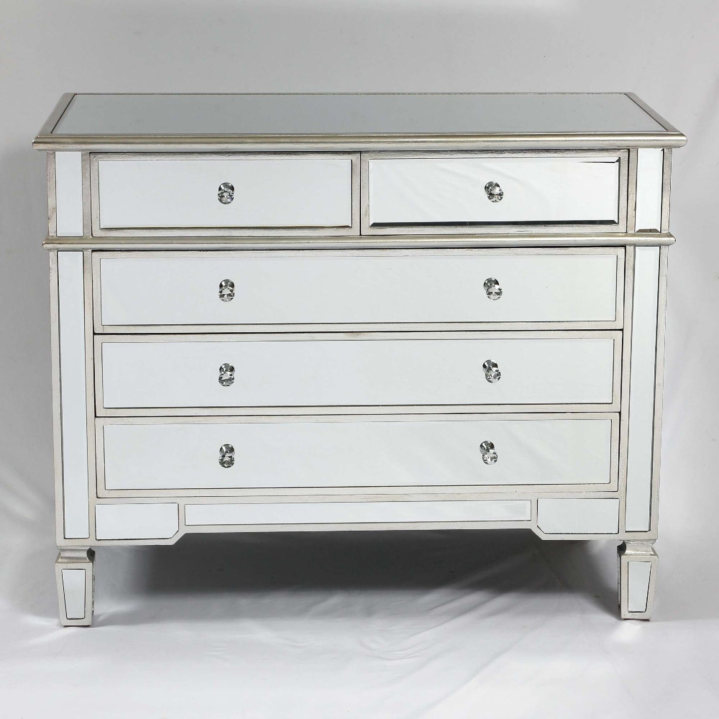 Mirrored Silver Gilt Two Over Three Chest of Drawers