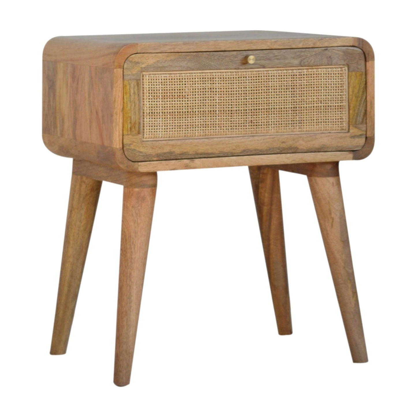 So on Trend Boho Scandi Style Rattan Front Mini Bedside Drawer Mango Wood Oak Colour