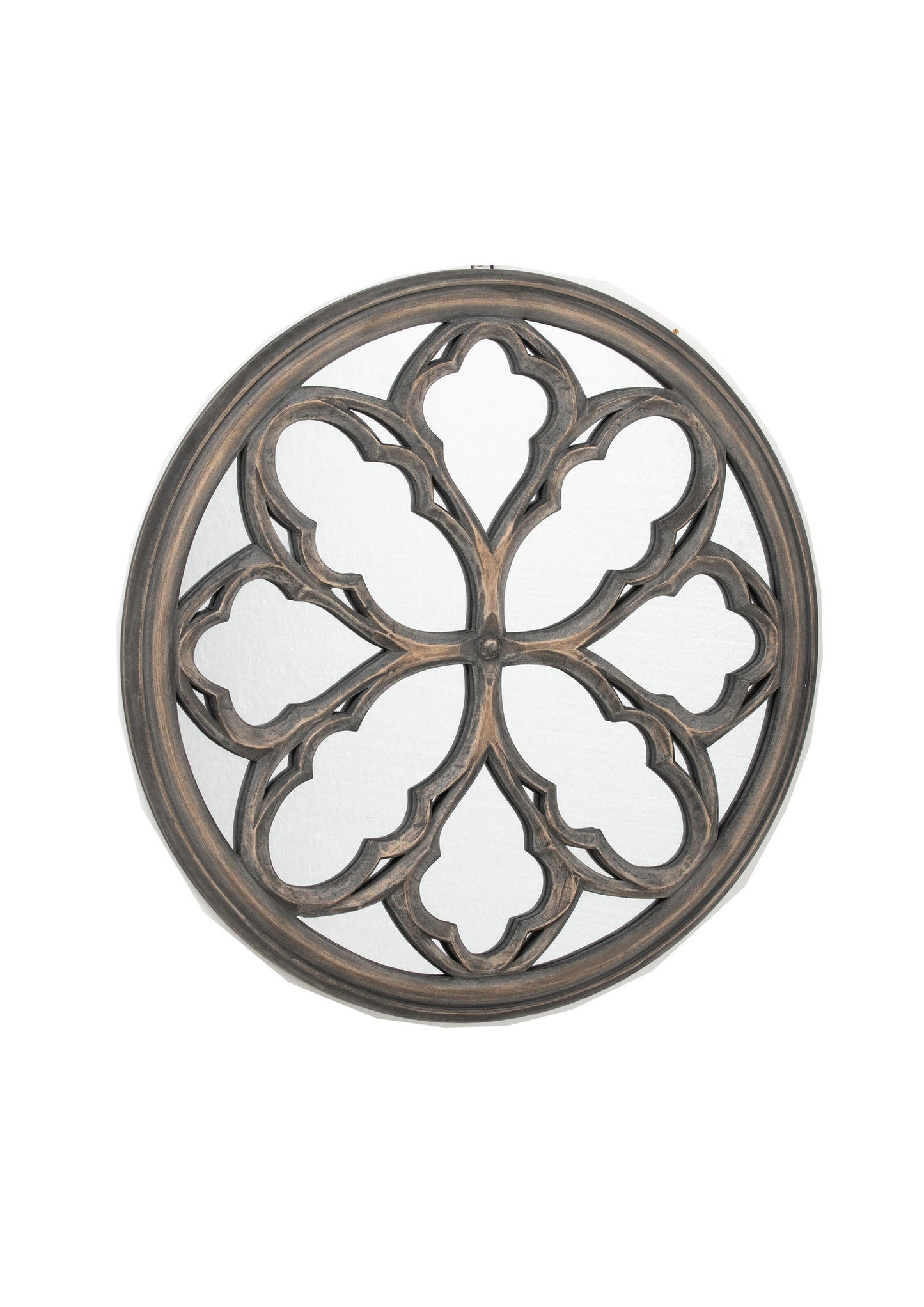 Botanic Pattern Circular Round Grey Wash Mirror