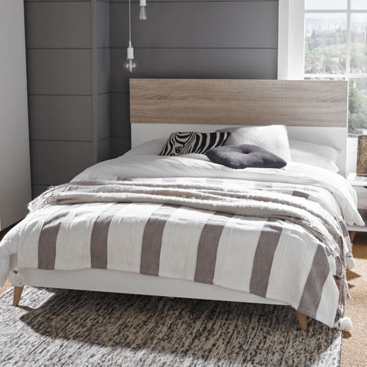 Scandi Kingsize Bed - White and Oak Effect