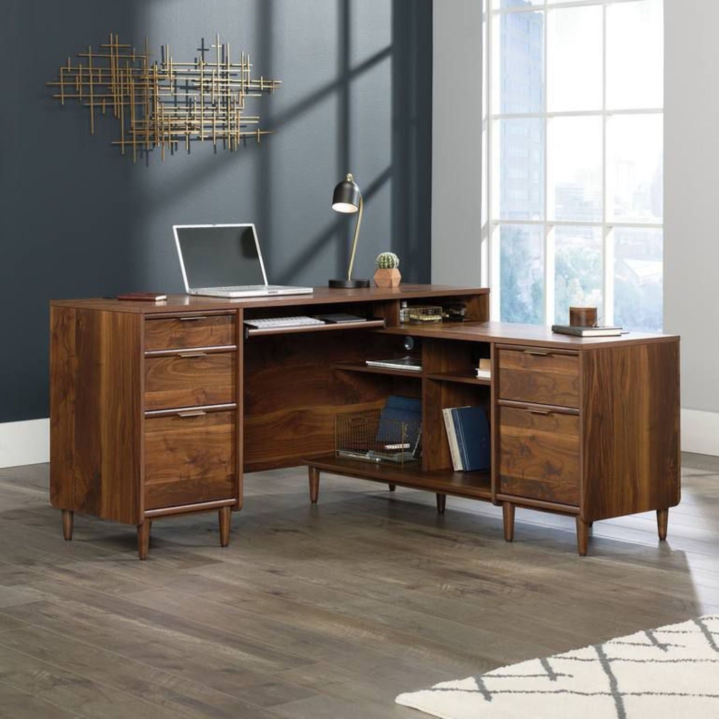 Walnut L-Shaped Office Desk