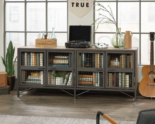 Industrial style sideboard/TV unit in Vintage Oak effect with black accents