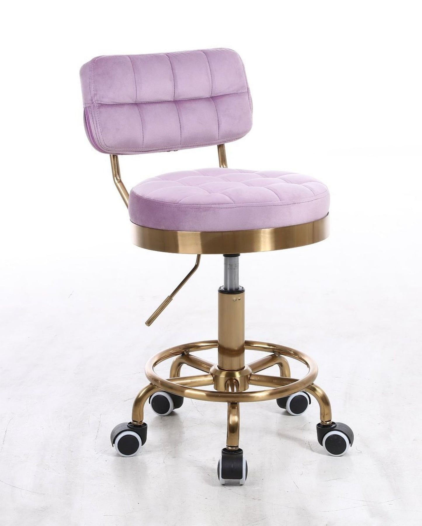 Beautiful & stylish Designer adjustable swivel office/desk hairdresser chair with gold base in velvet or leather Many Colours