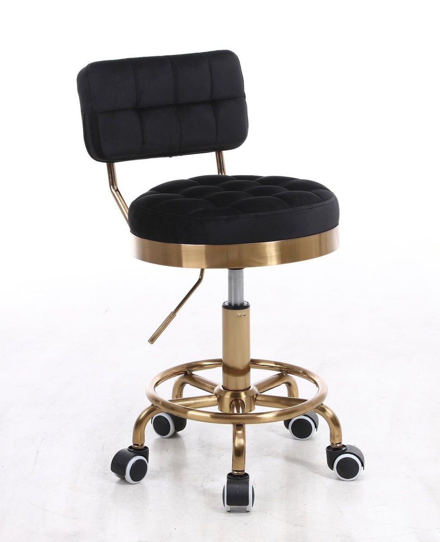 Beautiful & stylish Designer adjustable swivel office/desk hairdresser chair with gold base in velvet or leather Many Colours