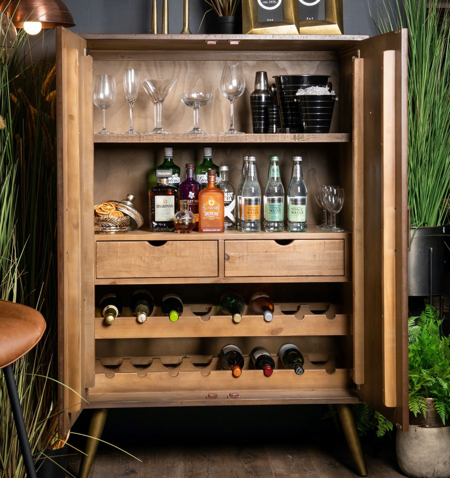 Wooden Drinks Cabinet With Gold Legs