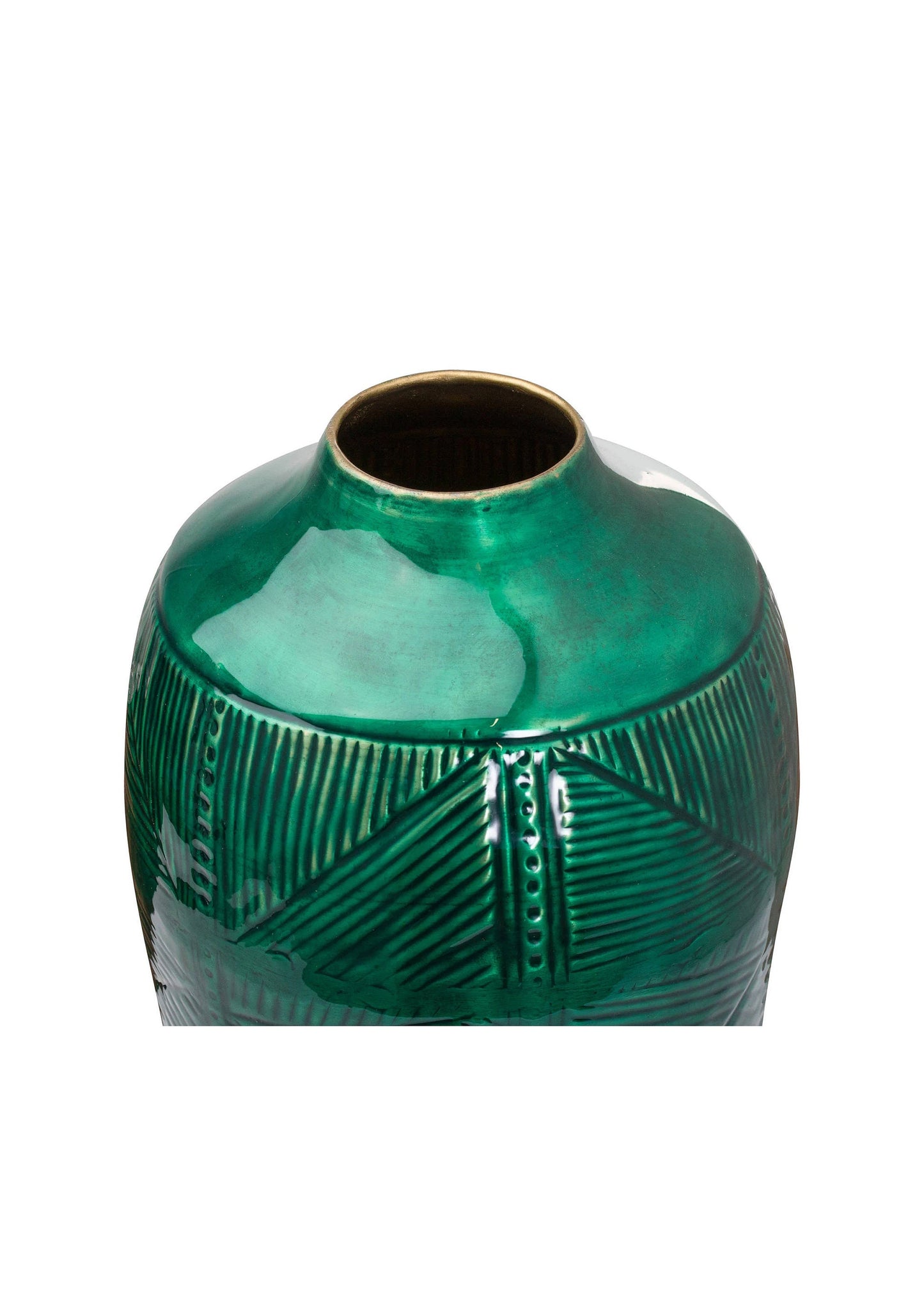 Brass embossed Ceramic Emerald Green Urn Vase