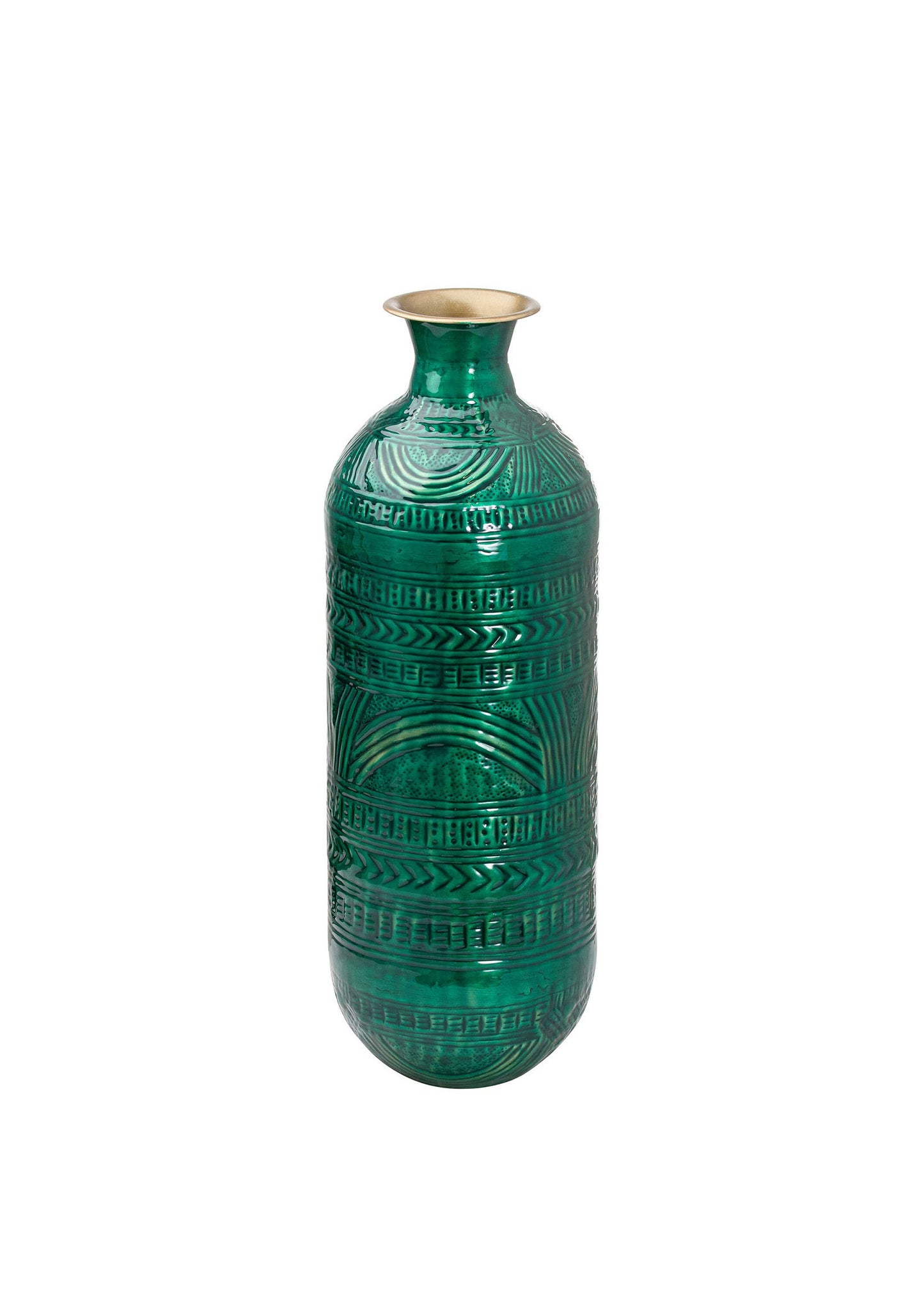Brass Embossed Ceramic Dipped Emerald Green Vase