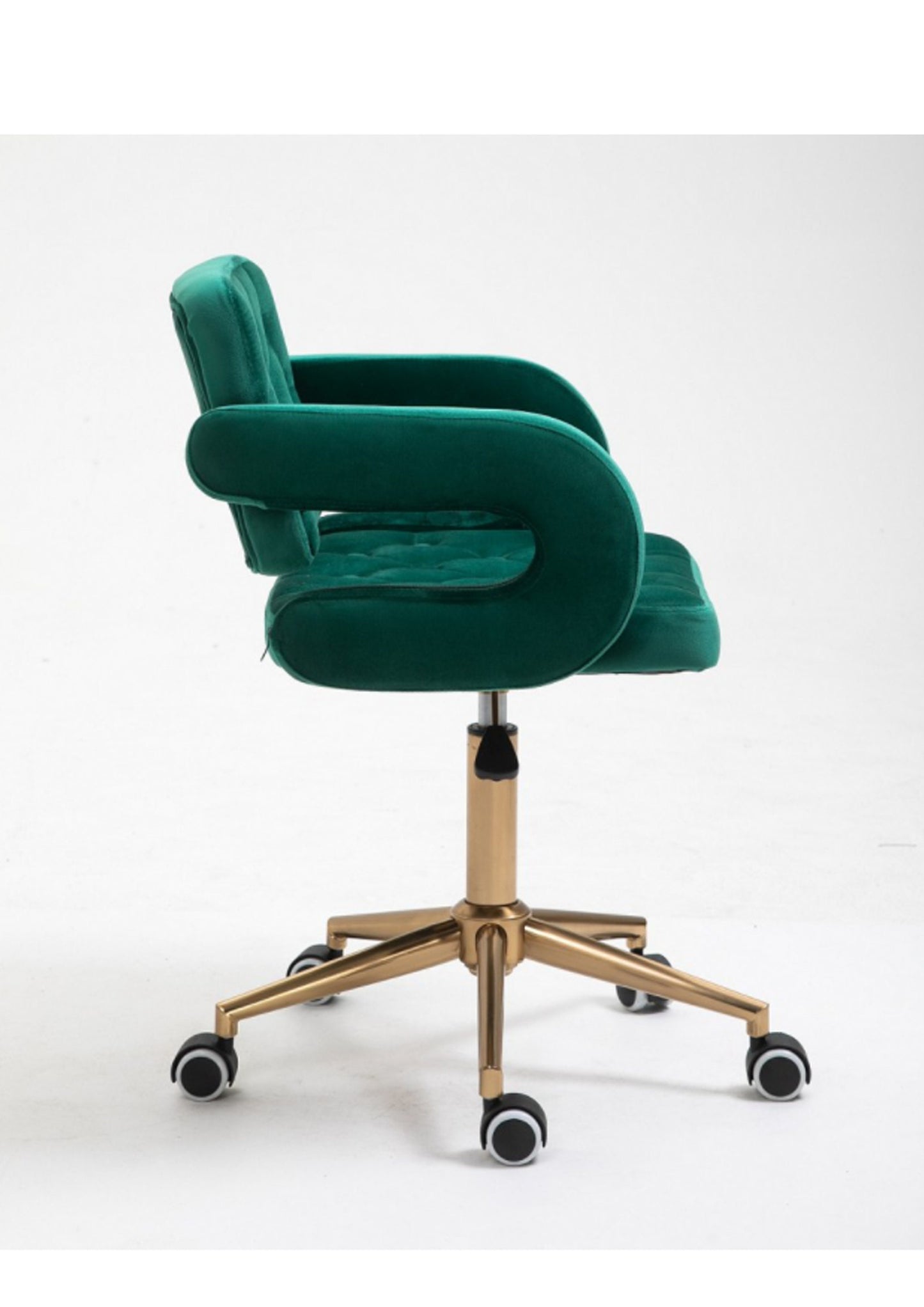 Designer adjustable velvet swivel office/desk chair with gold base in Green/Grey/ Lilac/ Pink