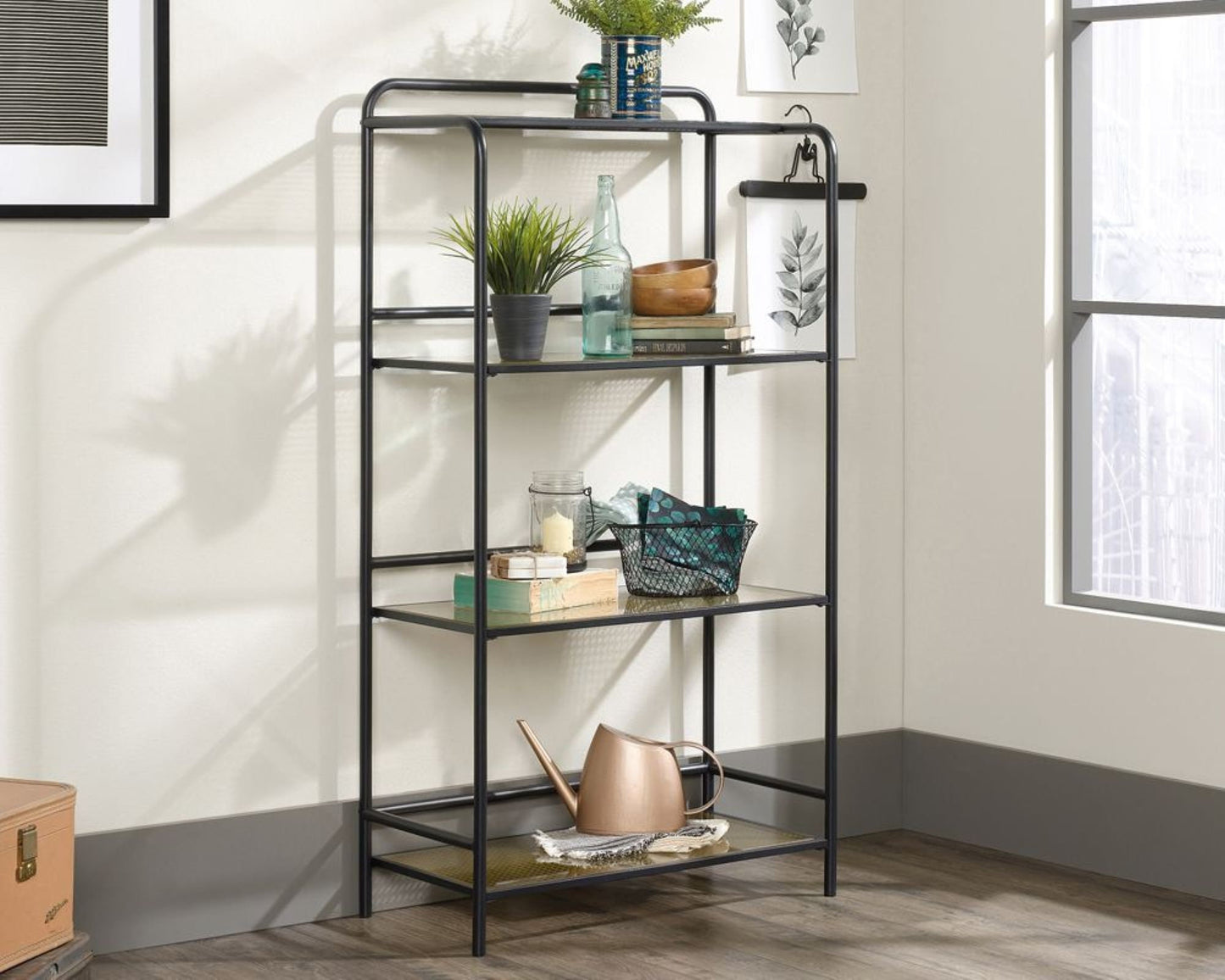 Contemporary / retro rectangular display unit / bookcase - metal and glass