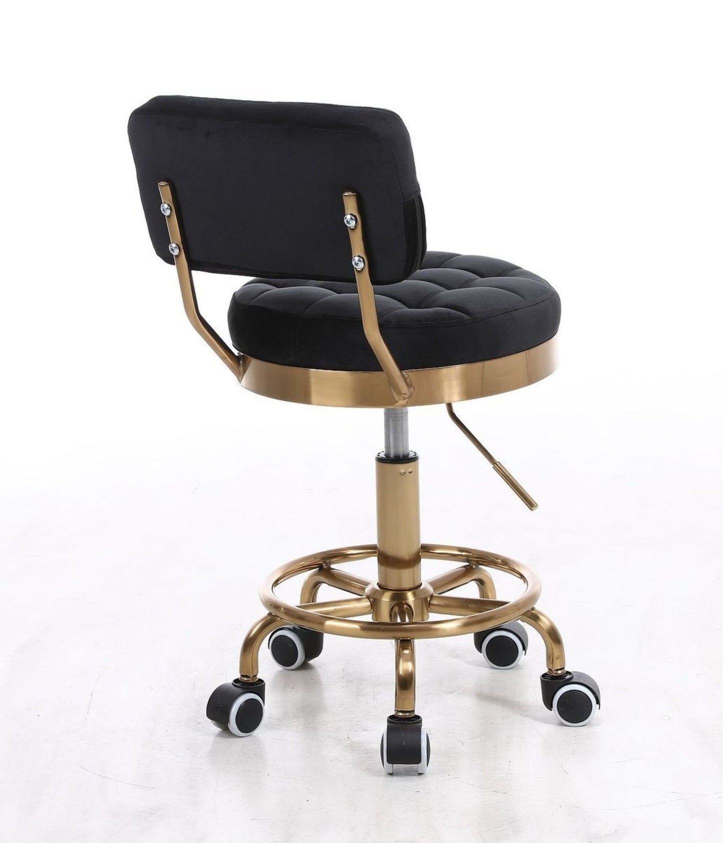 Beautiful & stylish Designer adjustable swivel office/desk hairdresser chair with gold base in velvet or leather Many Colours