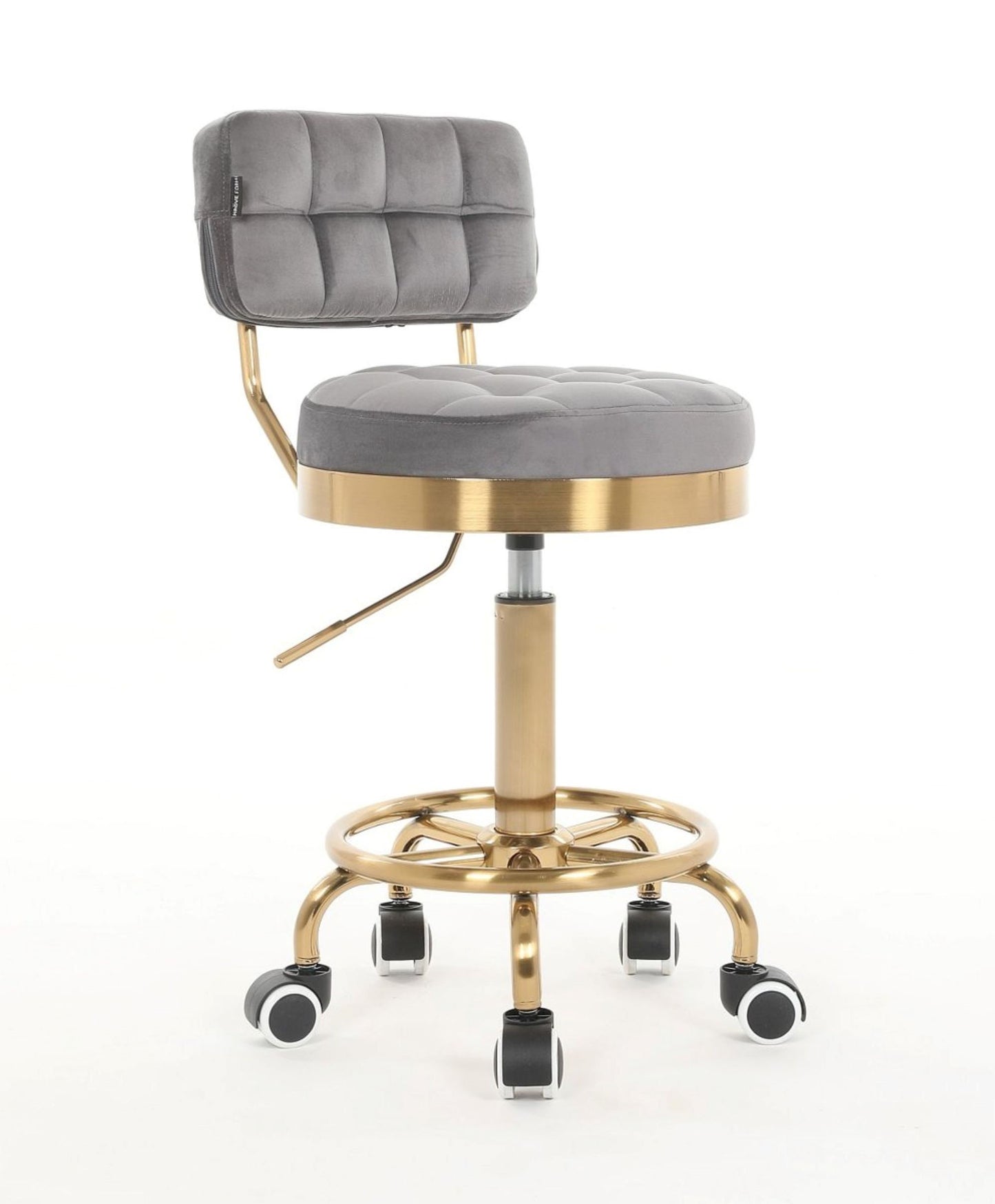 Beautiful & stylish Designer adjustable swivel office/desk hairdresser chair with gold base in velvet or leather Many Colours