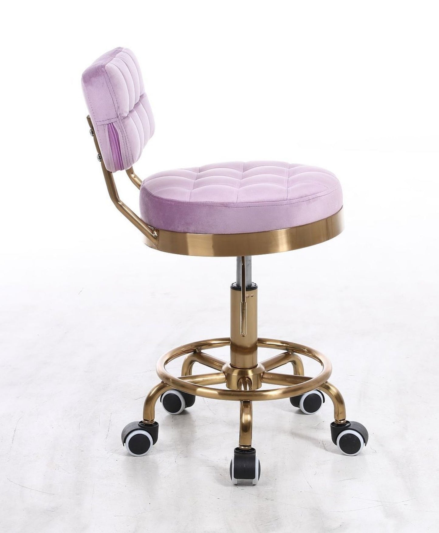 Beautiful & stylish Designer adjustable swivel office/desk hairdresser chair with gold base in velvet or leather Many Colours