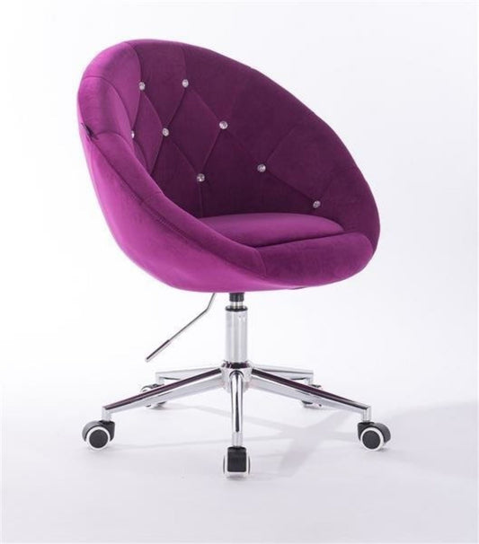 Designer velvet adjustable armchair office/desk chair with swivel base in Grey / Fuchsia / Pink