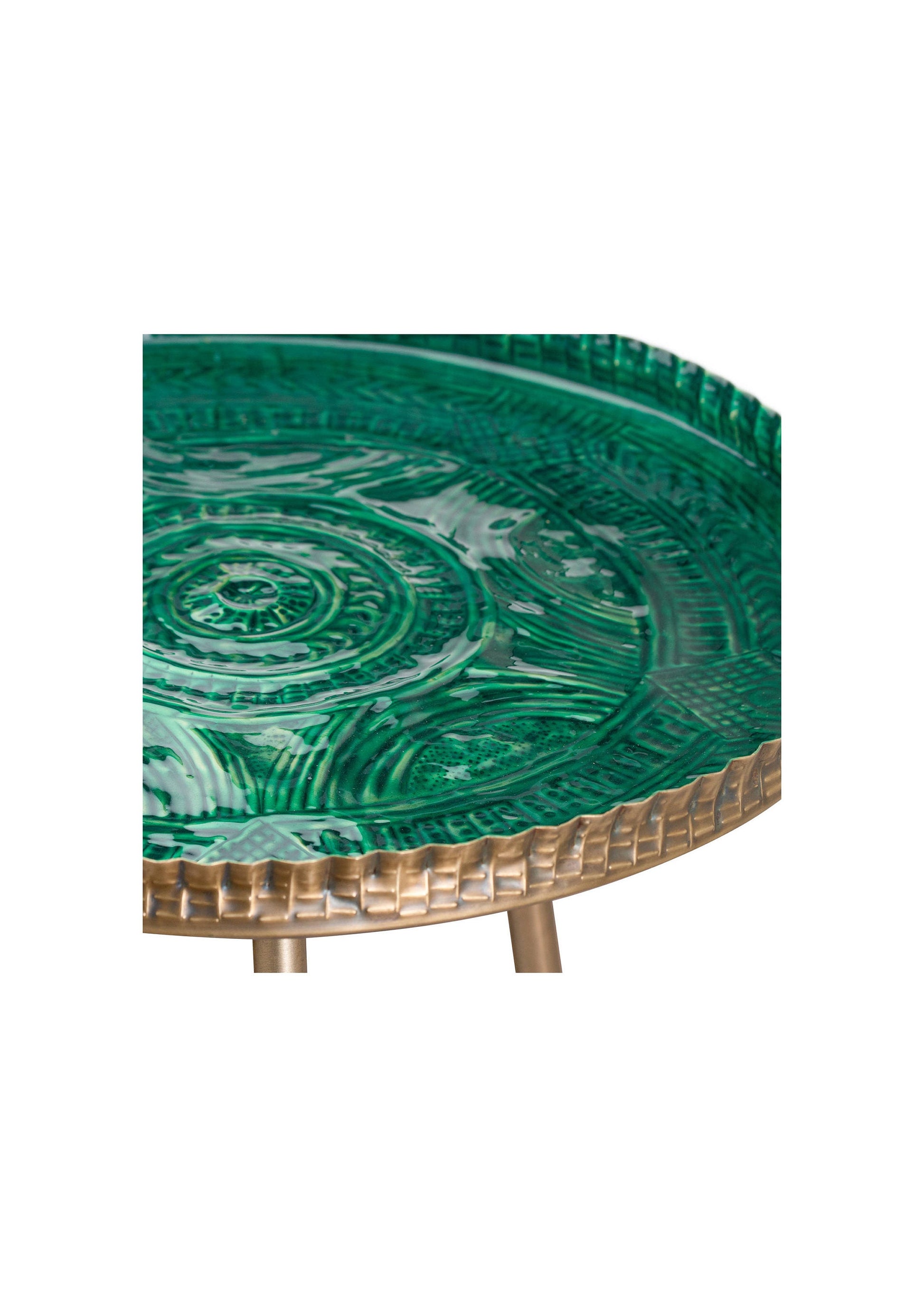 Emerald Green Brass Embossed ceramic Dipped Side Table