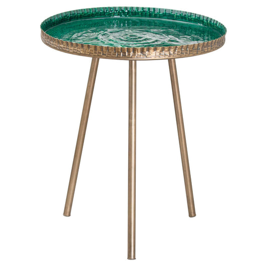 Emerald Green Brass Embossed ceramic Dipped Side Table