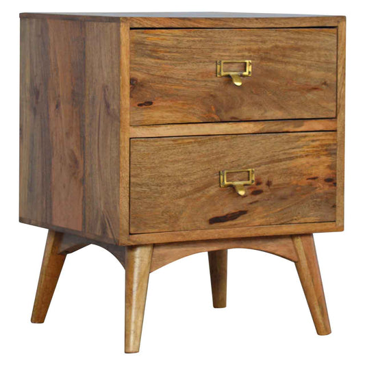 wood bedside table with brass handles