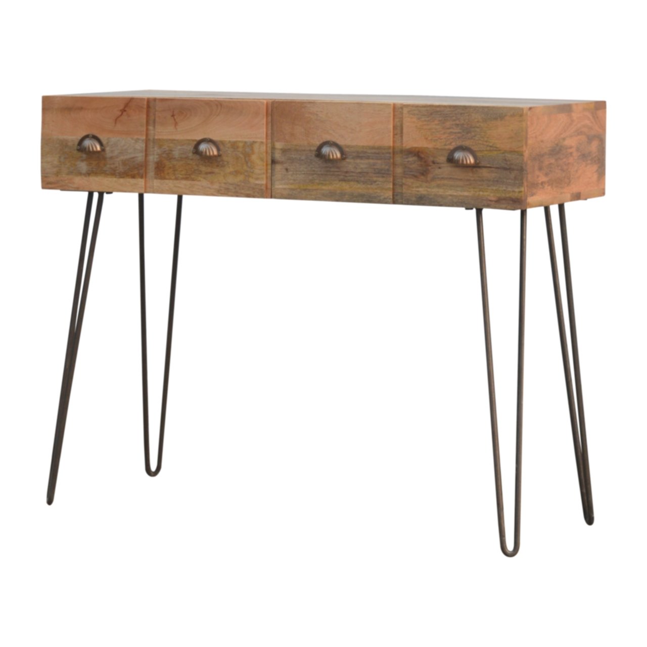 Solid Wood 2 Drawers Console Table with Iron Base