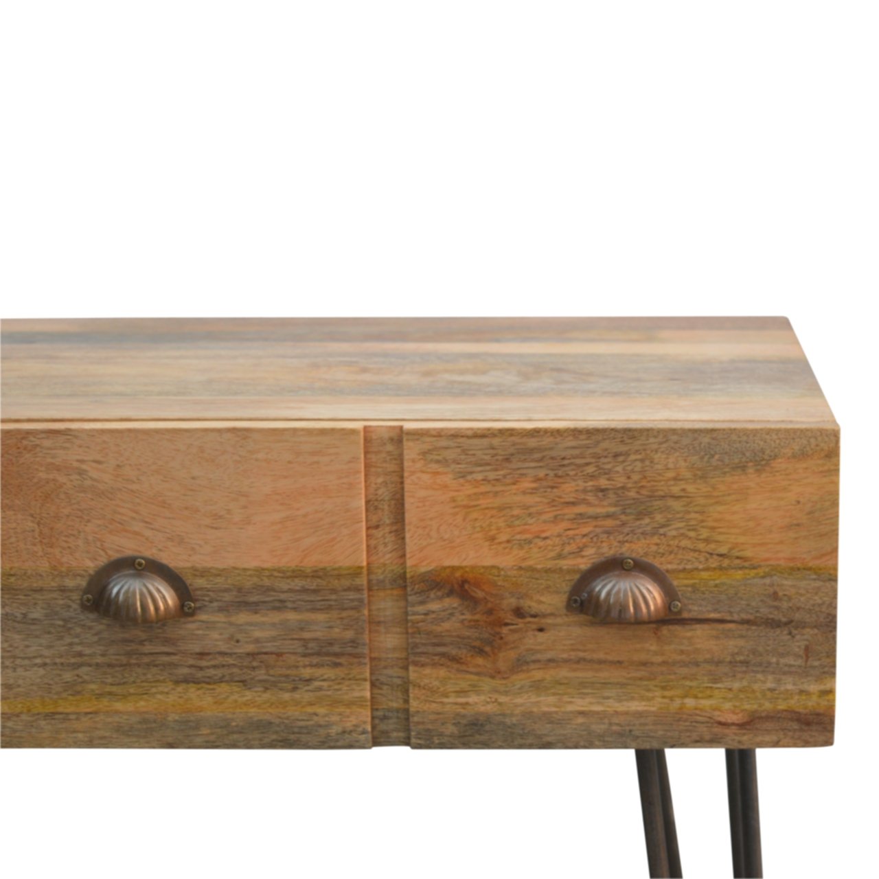 Solid Wood 2 Drawers Console Table with Iron Base