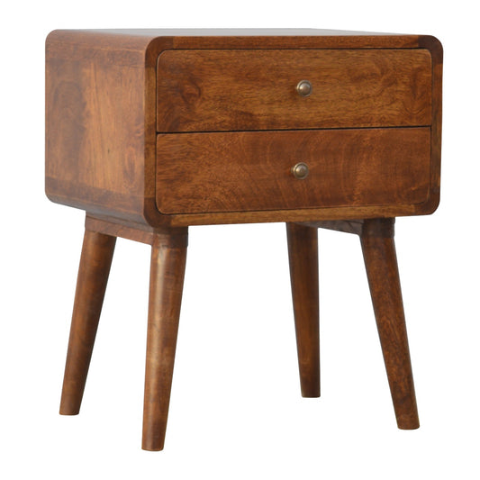 Curved Chestnut Mid Century Bedside Table