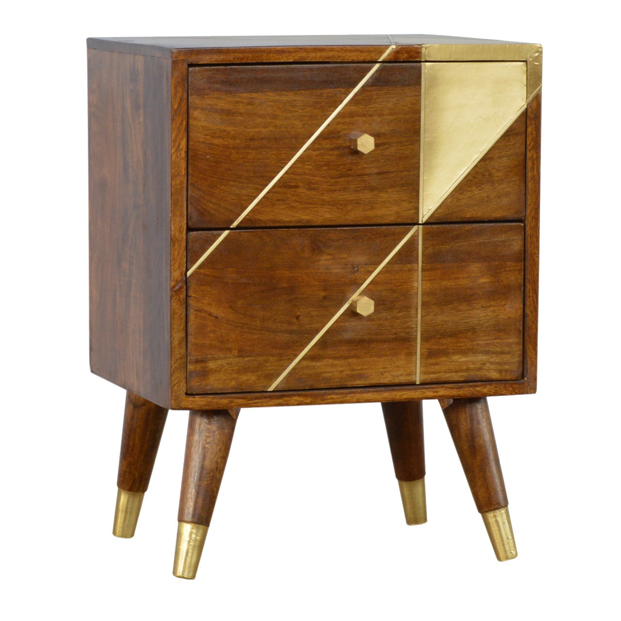 Gold Geometric Chestnut Bedside Table