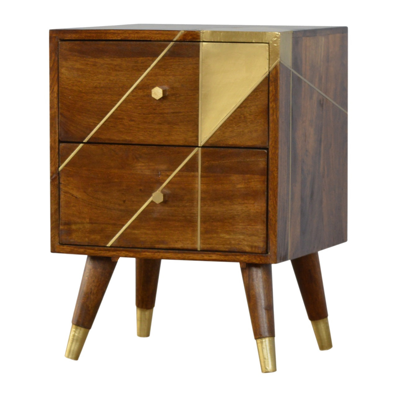 Gold Geometric Chestnut Bedside Table