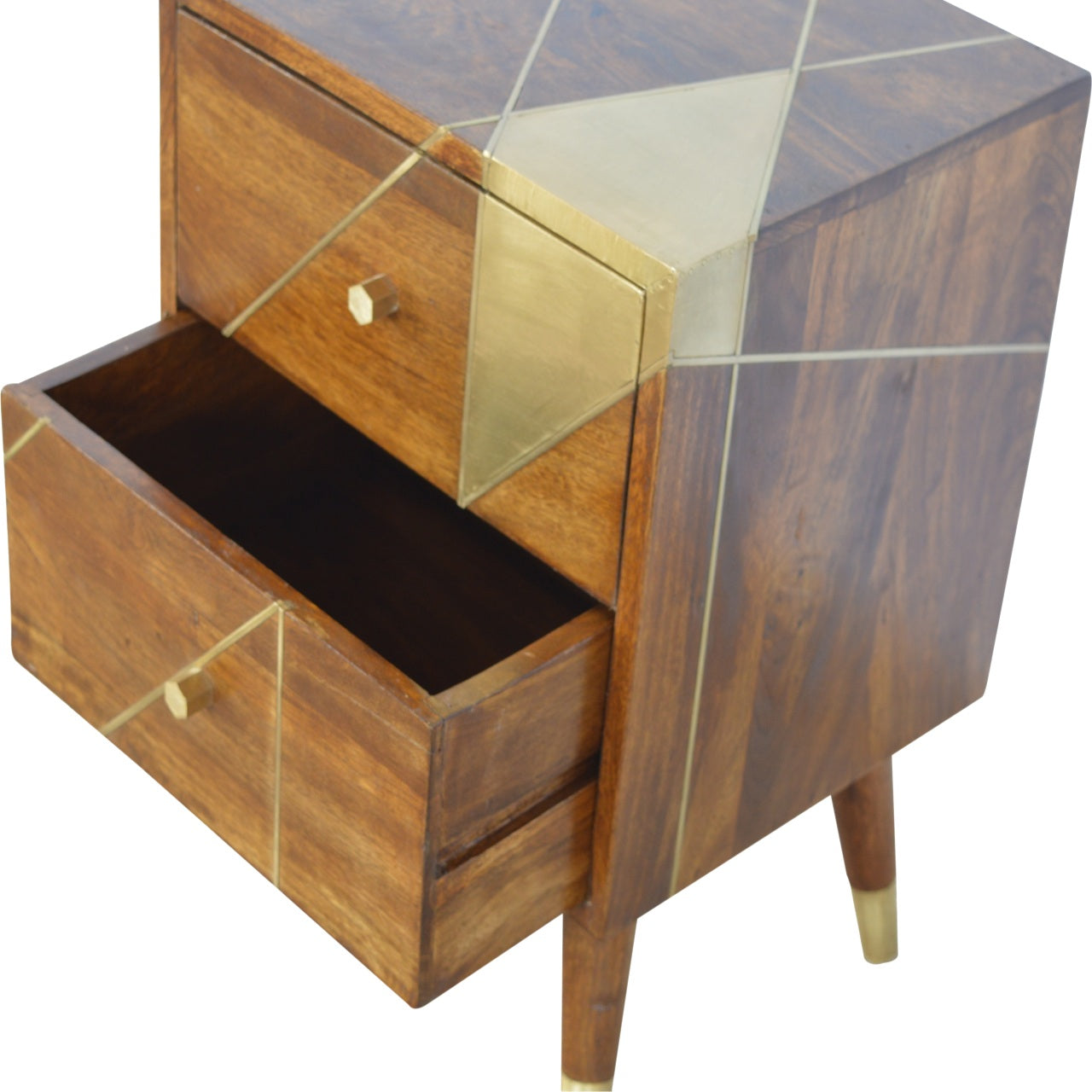 Gold Geometric Chestnut Bedside Table