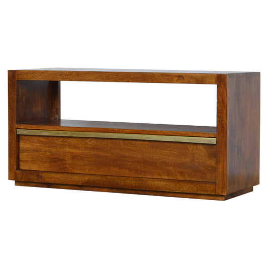 Mid Century Chestnut Media Unit with Gold Bar