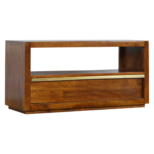 Mid Century Chestnut Media Unit with Gold Bar