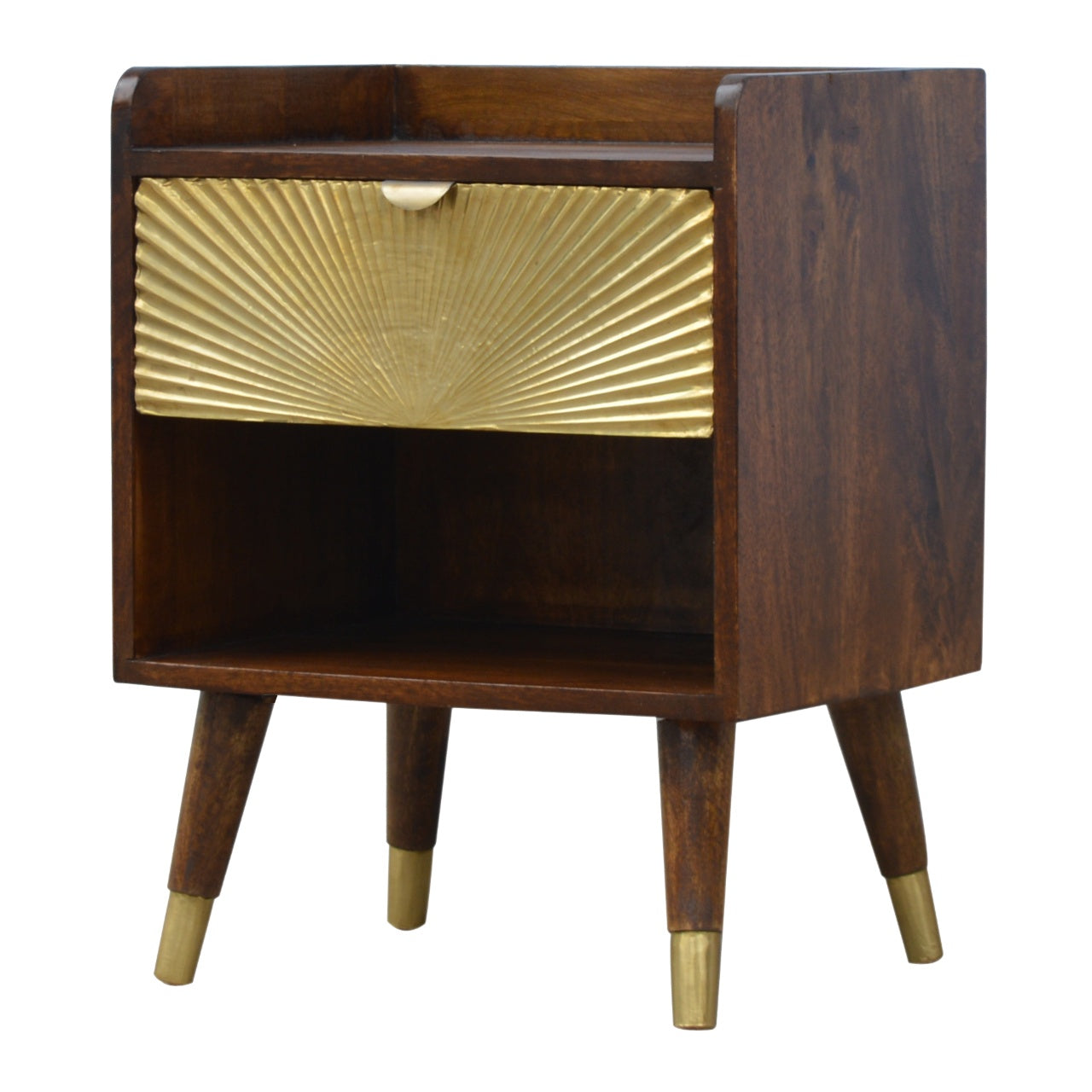 Manila Mid Century Gold 1 Drawer Bedside Table