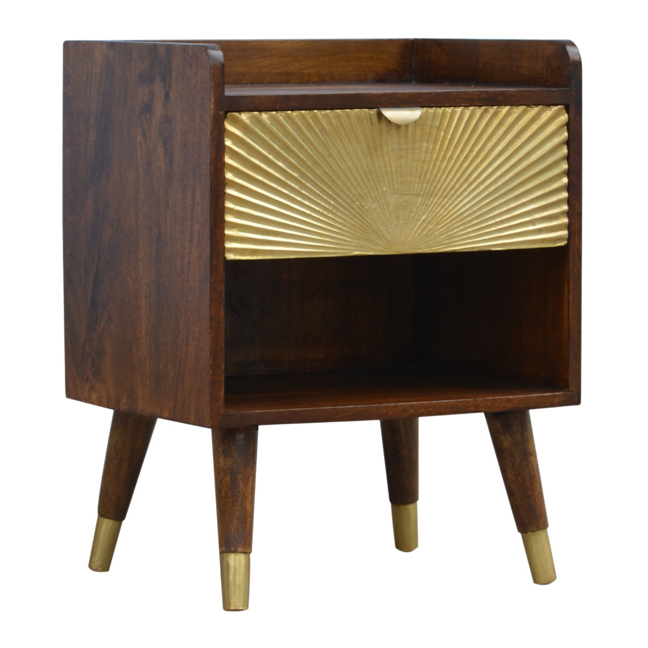 Manila Mid Century Gold 1 Drawer Bedside Table