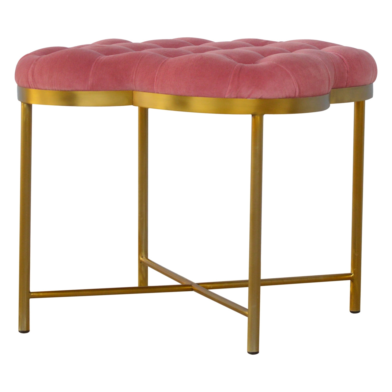 Clover Pink Velvet Footstool