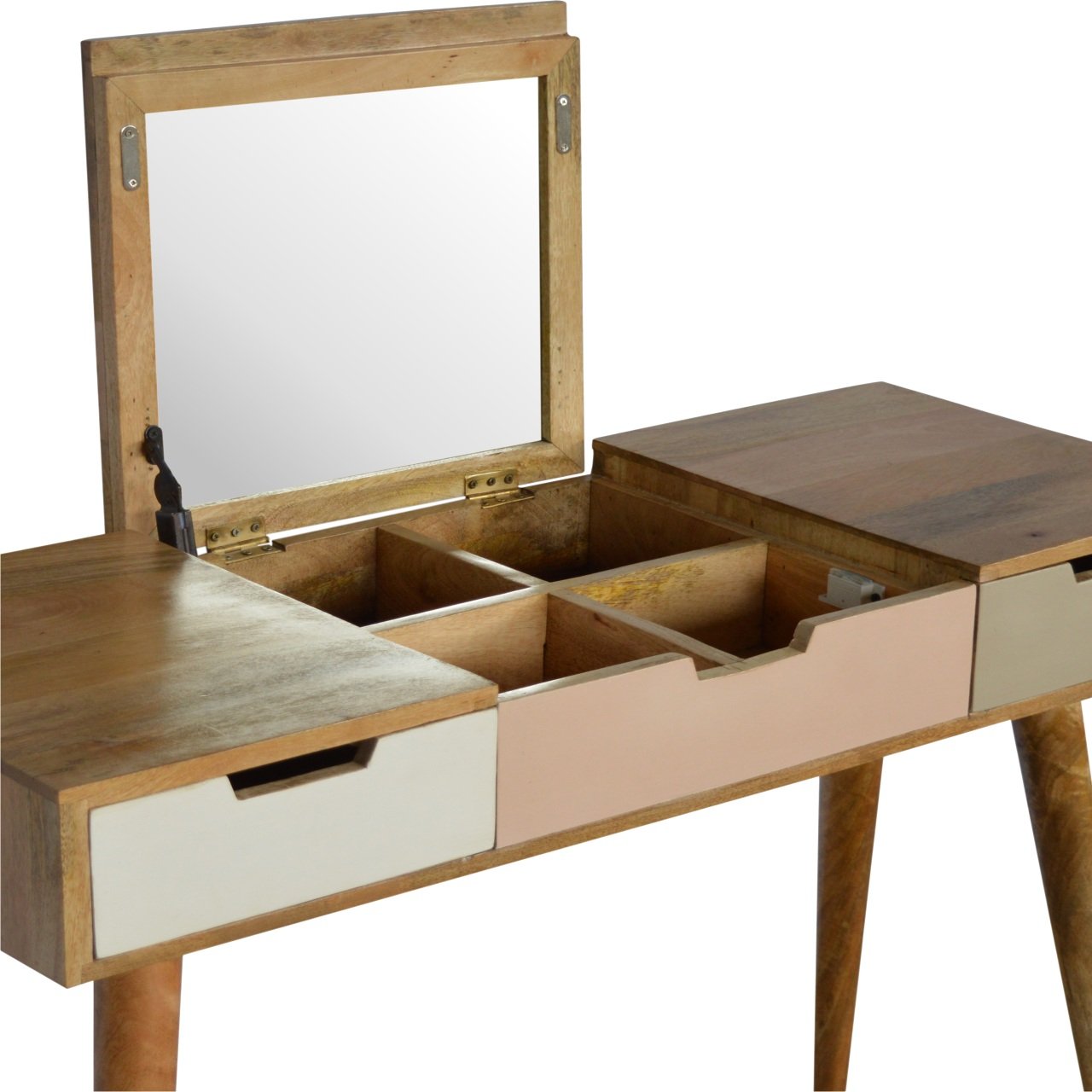 Blush Pink Dressing Table with Foldable Mirror
