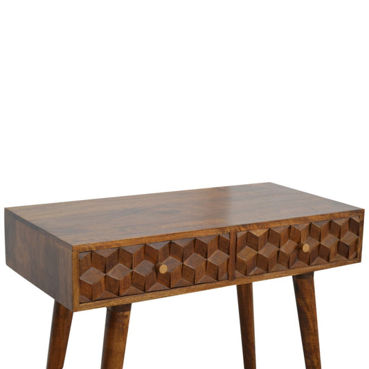 Chestnut Cube Carved Console Table