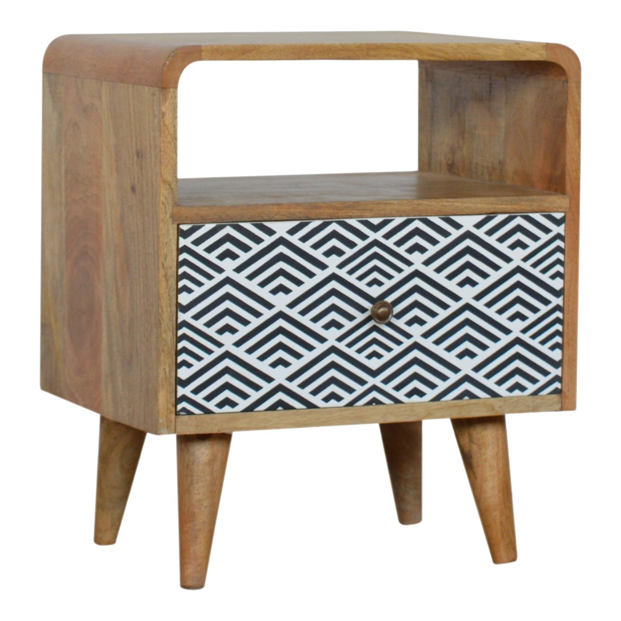 Monochrome Print Bedside Table with Open Slot