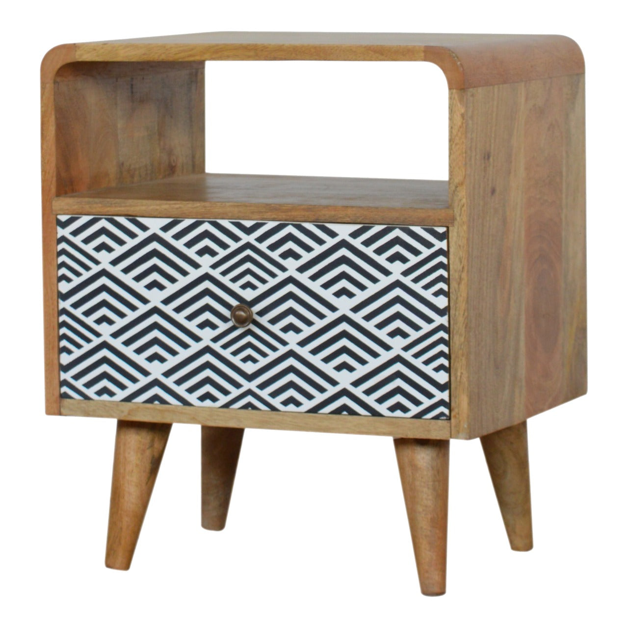 Monochrome Print Bedside Table with Open Slot