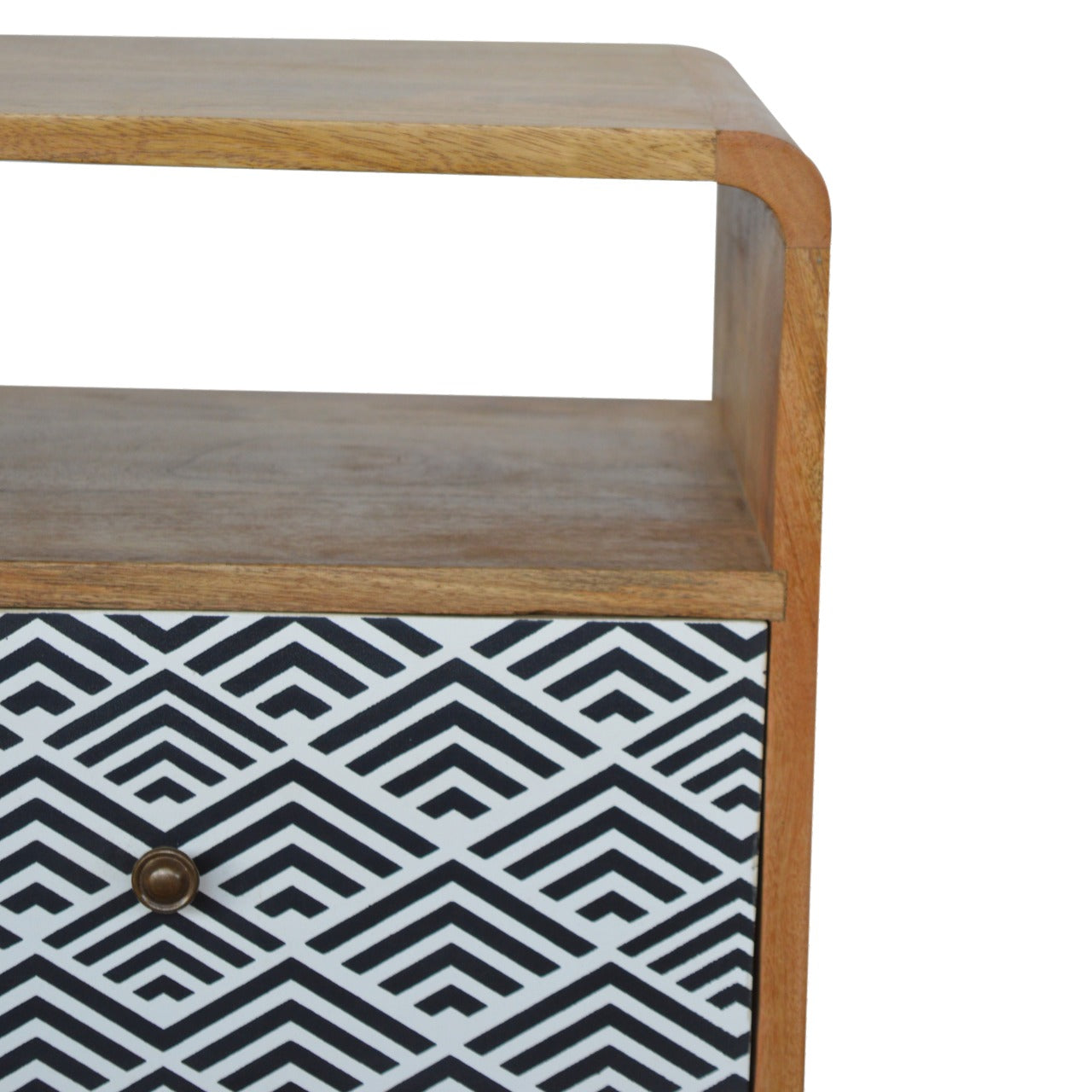 Monochrome Print Bedside Table with Open Slot