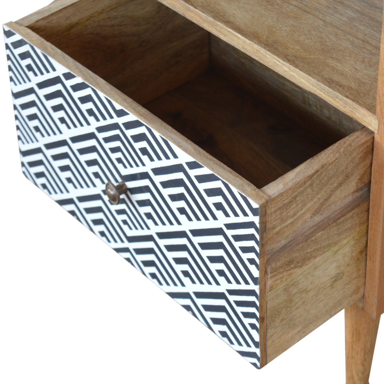 Monochrome Print Bedside Table with Open Slot