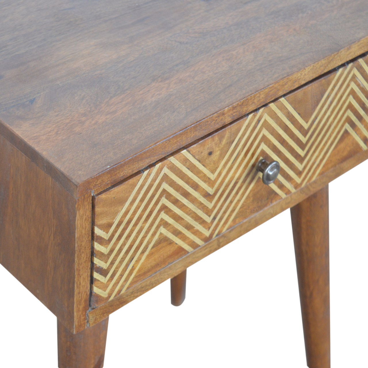 Brass Inlay Chevron Bedside Table