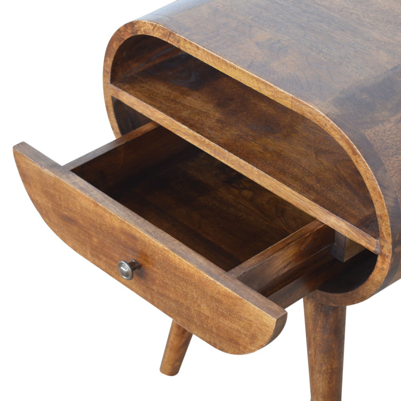 Chestnut Circular Bedside Table with Open Slot
