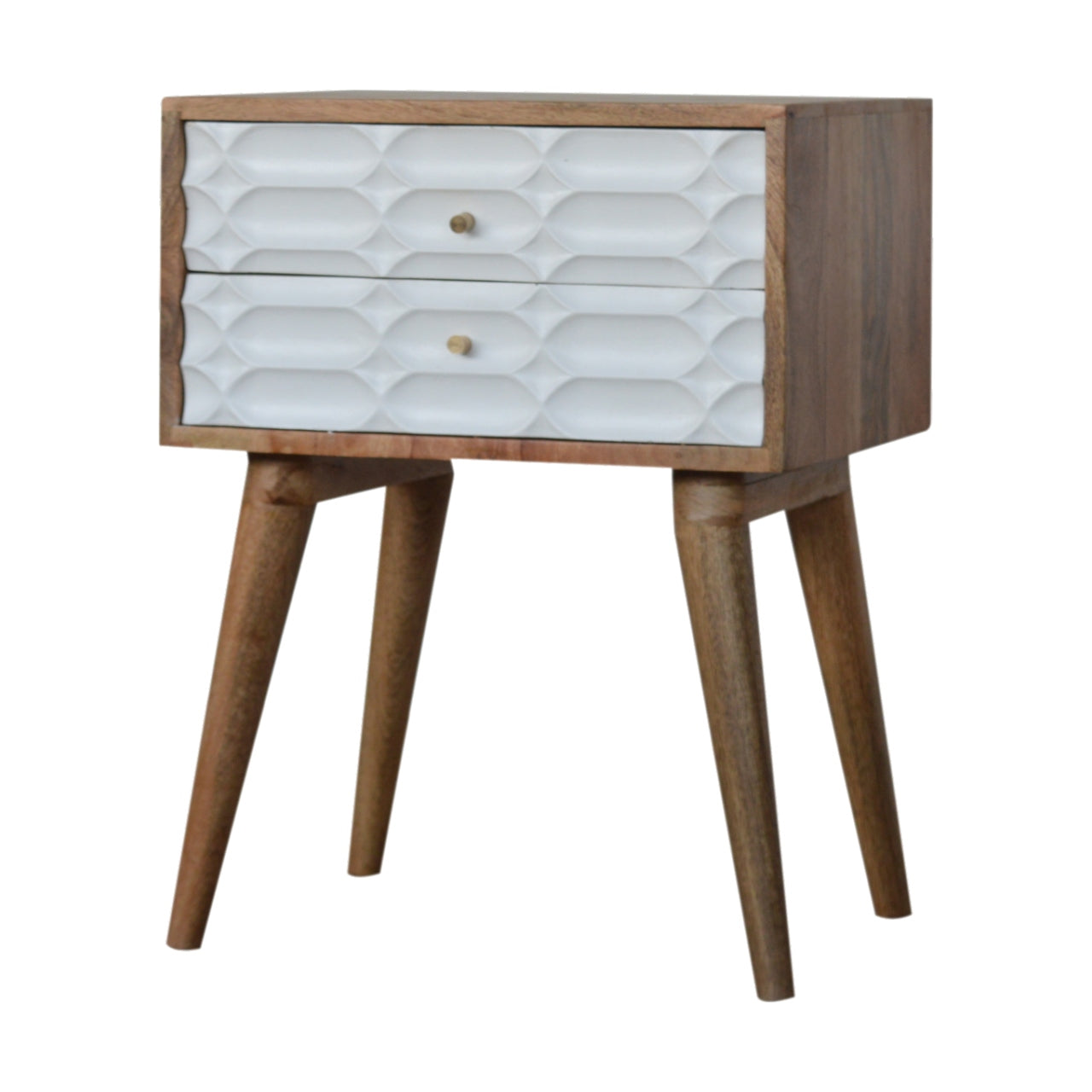 Capsule Carved White and Mango Wood Bedside