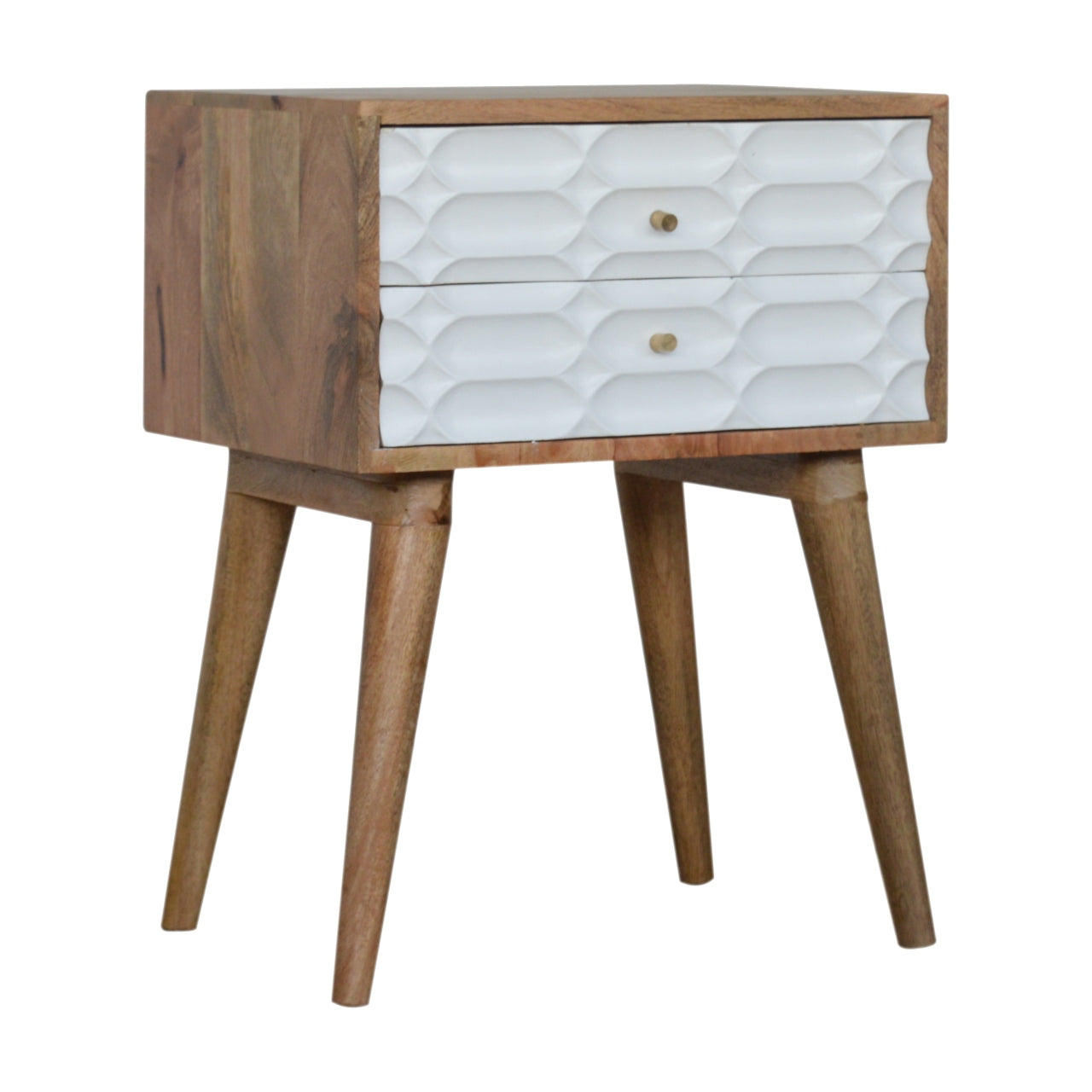 Capsule Carved White and Mango Wood Bedside